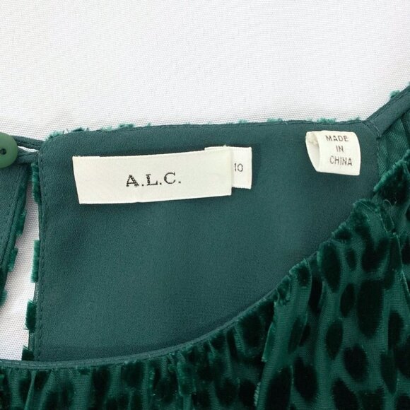 ALC KAREN FOREST GREEN EMERALD VELVET BURNOUT TUNIC TOP - M - Picture 8 of 10